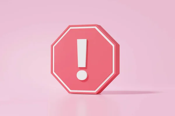 ピンクの背景に小さな赤い八角形の警告記号のアイコン ウェブサイト アラート エラーアラート安全コンセプト 隔離された 3Dレンダリング図 — ストック写真