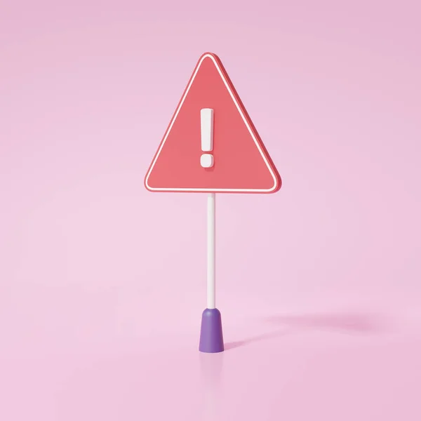 Triangle pole label warning symbol icon with pictogram on pink background. precaution, beware danger, traffic alert safety concept. isolated. 3d render illustration