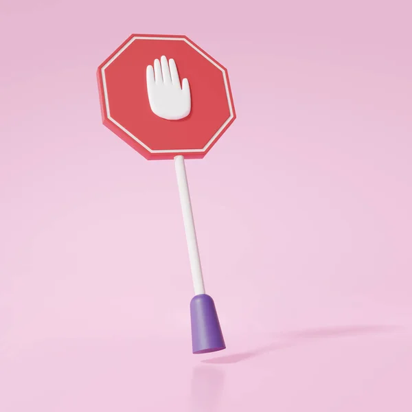 Pole Label Waarschuwingssymbool Pictogram Met Hand Stoppen Zweven Roze Achtergrond — Stockfoto