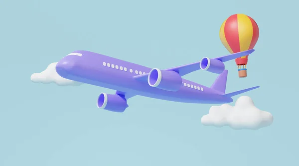 飛行機で旅行サービス 物流輸送配信と観光飛行機旅行計画世界ツアー レジャーツアーの休日の夏のコンセプト 3Dレンダリング図 — ストック写真
