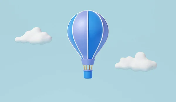 Varmluftsballong Och Moln Flyter Himmelsblå Bakgrund Turism Fritid Turné Semester — Stockfoto