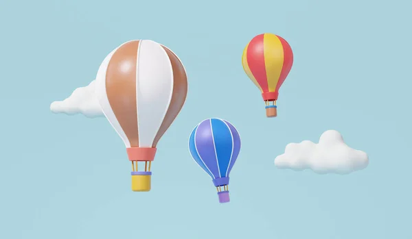 Minimale Cartoon Drie Heteluchtballon Wolken Zweven Hemelsblauwe Achtergrond Toerisme Recreatie — Stockfoto
