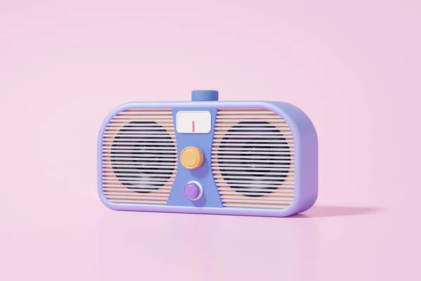 Minimal cartoon style retro radio vintage on pink pastel background, music wave media connection, banner, copy space, 3D render illustration
