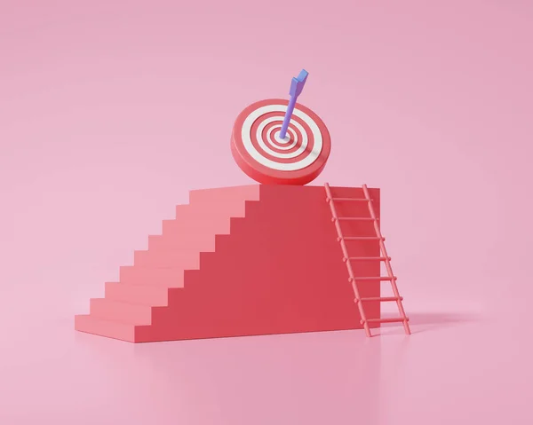 Мінімальний Мультфільм Червоні Сходи Стратегія Крок Кроком Зростання Бізнесу Вишиті — стокове фото