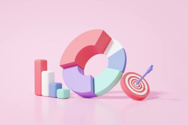 Pembe arka planda minimum grafik analizi optimizasyonu. Büyüme yatırımları iş geliştirme kavramı. Okçu hedef planlamasını istatistikler finanse ediyor. 3d resimleme