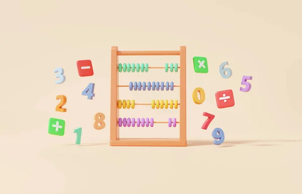 Dibujos Animados Mínimo Abacus Colorido Con Símbolos Matemáticos Además Menos — Foto de Stock