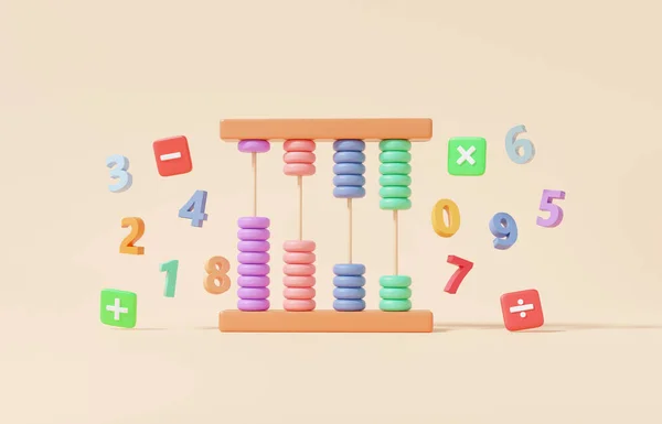 Abacus Красочные Символами Математики Плюс Минус Умножение Кремовом Пастельном Фоне — стоковое фото