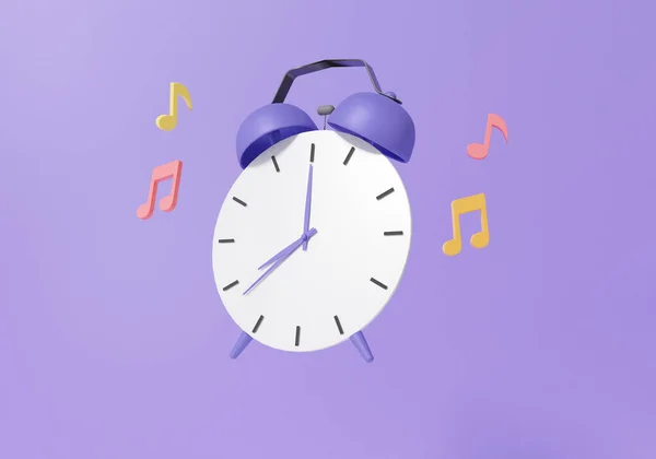 Retro White Vintage Alarm Clock Telling Time Pointer Clock Purple — Stock Photo, Image