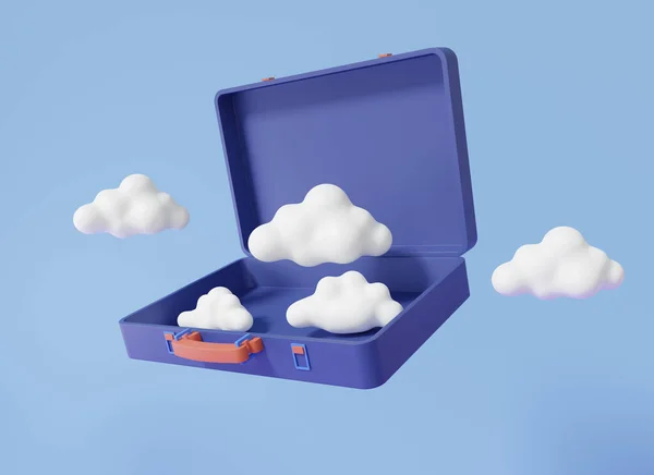 Render Geopend Aktetas Wolken Zweven Minimale Cartoon Stijl Hemelsblauwe Achtergrond — Stockfoto