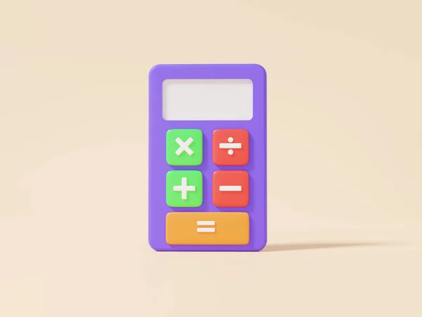 クリームパステルの背景に紫色の電卓のアイコン 計算数値 ビジネス財務グラフ経済分析 コスト削減学習教育の概念を節約 3Dレンダリング図 — ストック写真