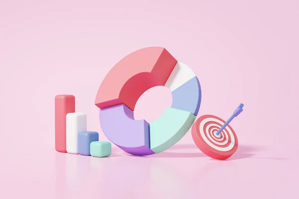 ピンクの背景に最小チャートグラフ分析の最適化 成長投資ビジネス開発コンセプト 統計資金調達の射手の矢計画 3Dレンダリング図 — ストック写真