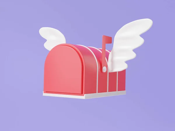 Ein Roter Fliegenflügel Briefkasten Auf Lila Hintergrund Dokumentenzustellung Retro Briefkasten — Stockfoto