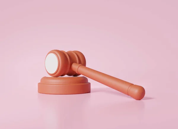 Minimal Brown Gavel Judgement Hammer Concept Pink Background Attorney Legislation — Stock Photo, Image