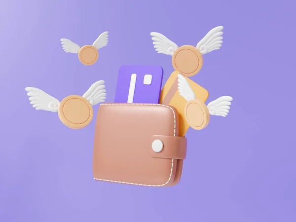 Munten Vleugel Vliegen Cashback Portemonnee Met Kaart Drijvende Munten Debetkaart — Stockfoto