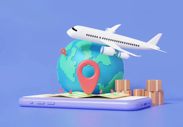 세계의 비행기 꾸러미 상자를 패킷은 서비스 개념을 가지고 — 스톡 사진