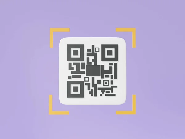 Minimal cartoon QR code scanning icon on purple background. pay money or online payment, shopping special concept. digital transaction financial. 3d rendering illustration