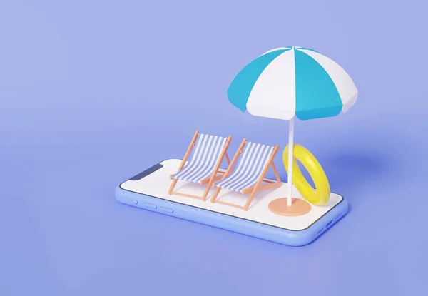 Isometriska Beach Paraply Mobiltelefon Resor Online Turism Resa Planering Världsturné — Stockfoto