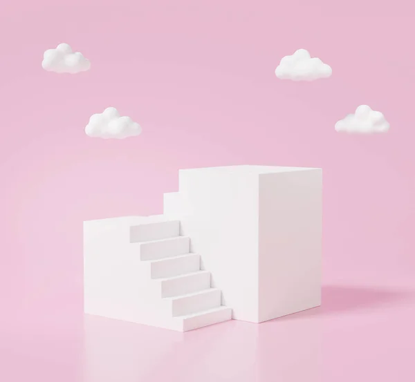 Escalera Blanca Emtpy Con Nubes Podio Negocio Pedestal Plataforma Para —  Fotos de Stock