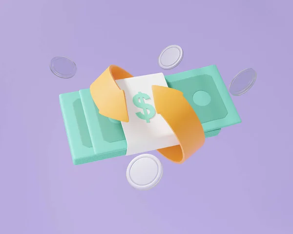 Das Konzept Der Pfeil Rückzahlung Von Banknoten Online Zahlungen Münze — Stockfoto