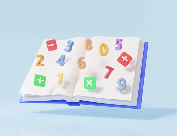 Cartoon Minimal Colorful Open Book Symbols Math Multiplication Sky Blue — Stock Photo, Image