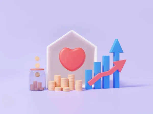 Heart Family House Financiële Verdienen Financiering Concept Economie Financiert Onderwijs — Stockfoto