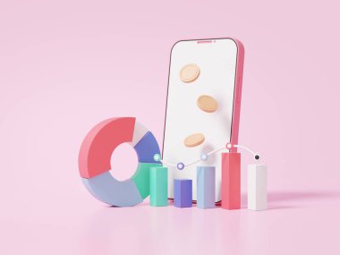 Cep telefonu istatistikleri finans grafiği analizleri yatırım işi web sitesi geliştirme kavramına hisse senedi ticaretini optimize ediyor. vizyon hedefi planlaması. 3d resimleme