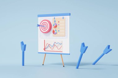 Yay, okçu hedef kitlesi müşteri pazarlama ticareti finansal büyüme istatistikleri grafik analizi. Yatırım çizelgesi. Başarı vizyon stratejisi. 3d resimleme