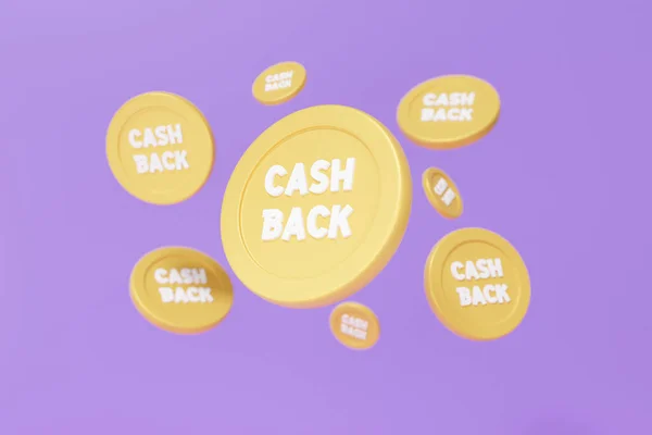 Coin money refund Cash back icon concept floating on isolated purple background, finance shopping online payments exchange, minimal cartoon, banner, 3d render illustration
