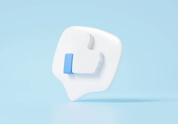 Bubble chat thumb up symbol icon social media online concept. with emoji like, communicate digitally on sky blue background, minimal cartoon cute smooth, element Illustration. 3d rendering