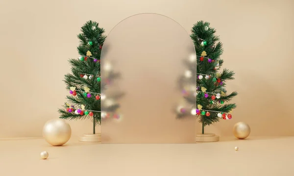 Ürün Sunumu Için Ağaç Noeli Lüks Kozmetik Ürünleri Yeni Yıl — Stok fotoğraf