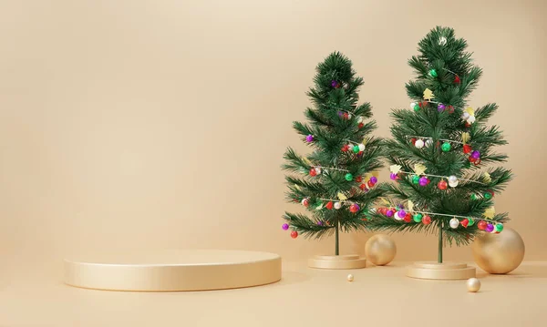 Display Platform Pedestal Tree Christmas Golden Product Minimal Presentation Abstract — Stock Photo, Image