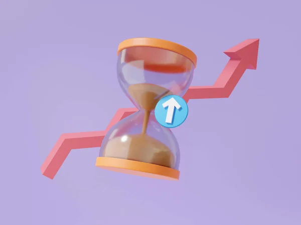Мінімальний Символ Мультфільму Пісочний Годинник Значок Стрілою Росту Пастельно Фіолетовому — стокове фото