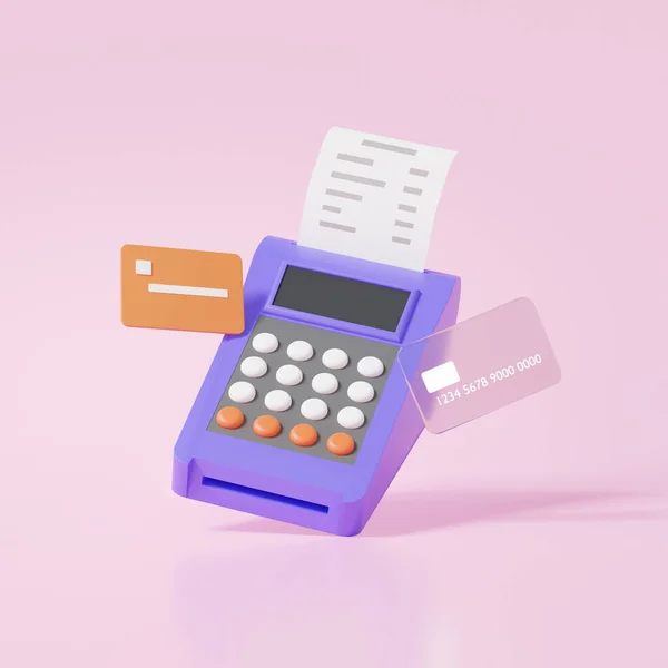 Kreditkarten Zahlungsterminal Das Auf Rosa Hintergrund Schwebt Rechnung Geschäft Finanzielle — Stockfoto