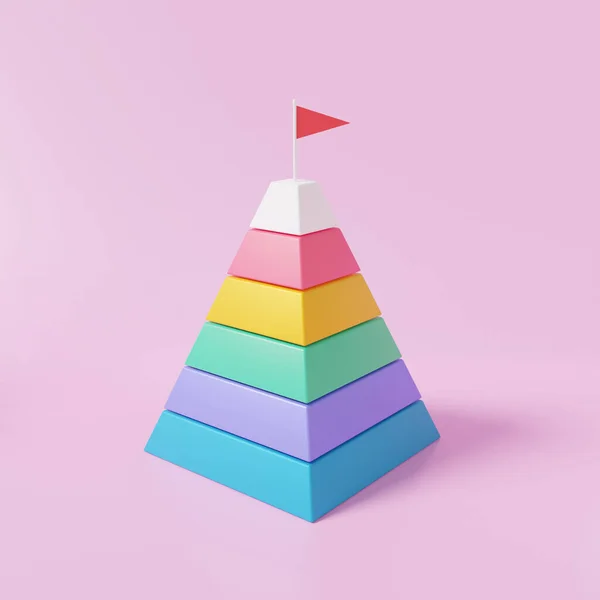 Пірамідальна Діаграма Ціллю Червоного Прапора Рожевому Фоні Ізометрична Піктограма Графа — стокове фото