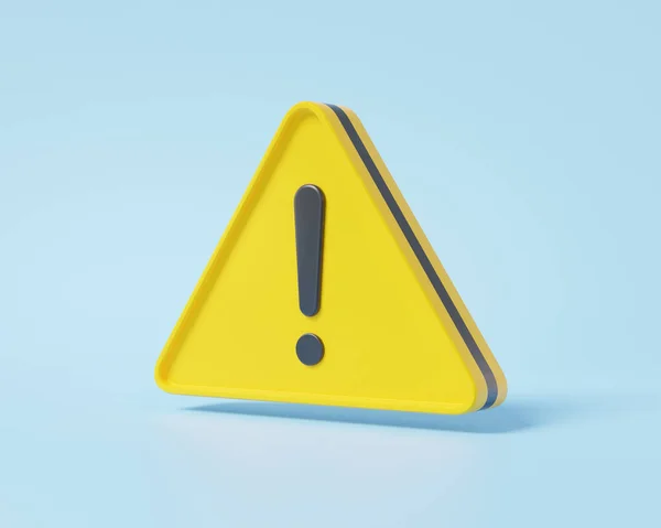 パステルスカイブルーの背景に黄色の三角形の警告シンボルアイコン ウェブサイトエラー警告安全コンセプト 隔離された 等式だ 3Dレンダリング図 — ストック写真