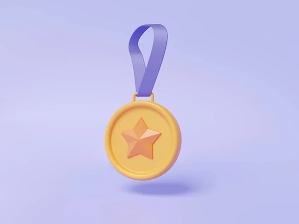 星の漫画と黄金のコインは最小限のかわいい滑らかな 最高の賞ゲーム保証プレミアム品質保証紫色のパステルの背景に浮かんでいます 優勝者コンセプト 3Dレンダリング図 — ストック写真
