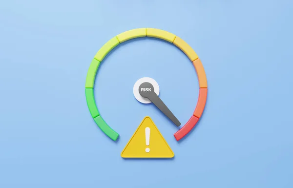 Risk Levels Speedometer Icon Triangle Warning Blue Pastel Background Arrow — Stock Photo, Image