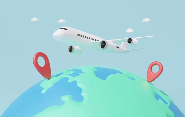 Мінімальна Карикатура Туристичний План Подорожі Літаку Всьому Світу Картою Розташування — стокове фото