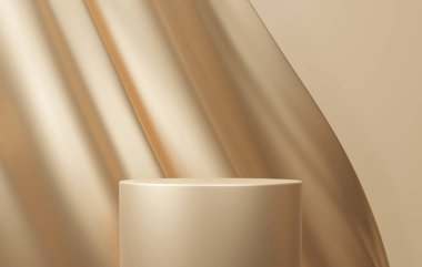 Altın yaldızlı lüks sahne arka planı kumaş titreşimli geometrik, podyum birinci kat eğimli platform ürün sunumu, kompozisyon, kozmetik, markalaştırma, 3D