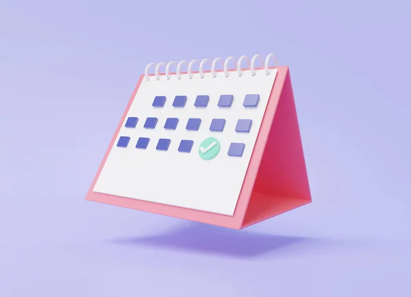 stock image 3D calendar icon symbol with minimal cartoon style design. Day month year time concept. on purple pastel background. mark Appointment agenda, event, website banner. 3d render illustration