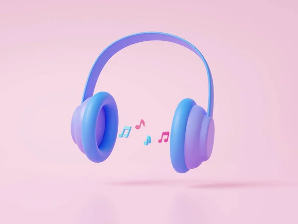 ピンクのパステルの背景に浮かぶノート音楽と3Dヘッドフォンのアイコン ポッドキャストリスニングエンターテイメント 音楽スタジオカラオケのコンセプト 最小限の漫画かわいい滑らかな 3Dレンダリング図 — ストック写真