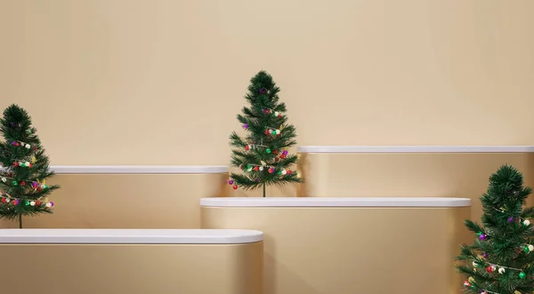 Altın Podyum Arka Plan Ağacı Noel Soyutuyla Evlenir Sunum Için — Stok fotoğraf