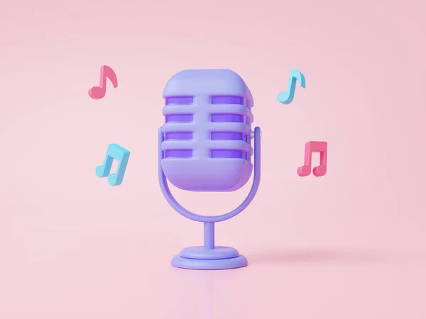 Microphone Rétro Violet Flottant Sur Fond Rose Concept Karaoké Studio — Photo