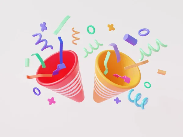 Desenho Animado Celebração Mínima Confete Com Colorido Festa Popper Congratulação — Fotografia de Stock