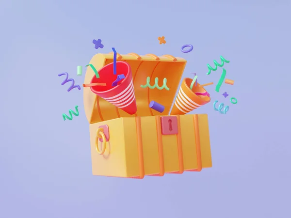 Abrir Tesouro Confete Celebração Cofre Com Festa Colorida Popper Congratulação — Fotografia de Stock