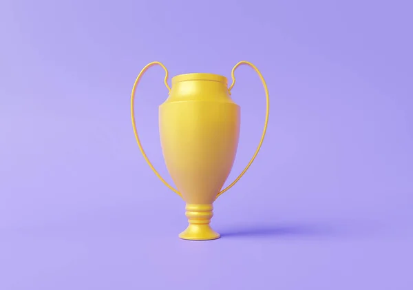 冠军第一赢家的概念 奖杯杯图标浮动紫色背景 漂亮的光滑 获胜者保证 3D渲染说明 复制空间 最小卡通风格 — 图库照片