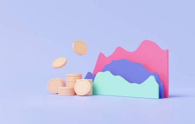 Madeni paralar yığını optimizasyon grafiği büyüme istatistikleri kâr grafiği daha yüksek borsa ticaret yatırım değişimi, iş finans ekonomisi kavramı. Minimum çizgi film. 3d resimleme
