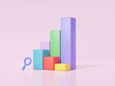 Grafik simgesi veri istatistikleri analitik optimizasyon büyüme istatistikleri finansman borsasını büyüterek yatırım stratejisi geliştirme kavramını araştırıyor. 3 boyutlu canlandırma. En düşük çizgi film biçimi