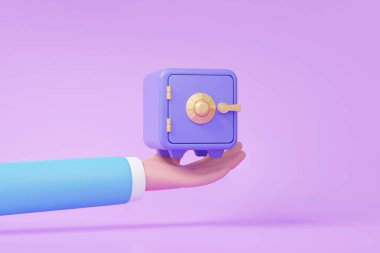 Kazanç konsepti olan para kasası ikonu. işletme finansmanı, ekonomi, maliyet, bütçe fonu, depozito, asgari çizgi film tarzı, özel dolap sırrı, güvenlik koruması. 3d resimleme