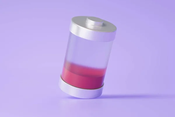紫色の背景に絶縁された3Dアイコン低バッテリ赤のステータス レベルのバッテリーエネルギー サイン充電インジケータ雷 最小限の漫画スタイル 3Dレンダリング イラスト — ストック写真